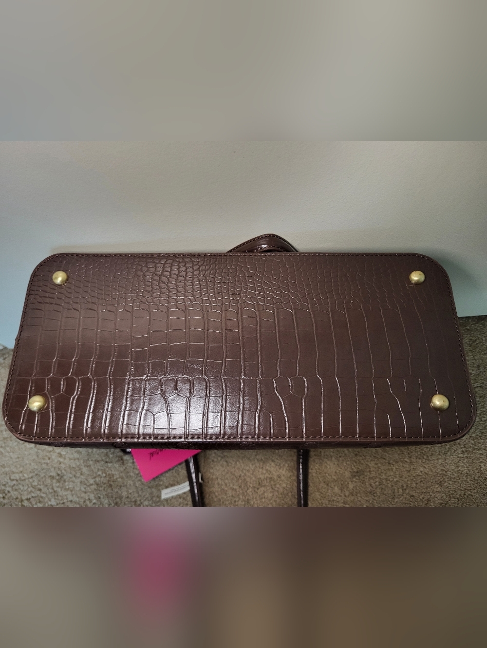 Betsey Johnson Brown Croc-Embossed Skull Tote - Picture 3 of 4